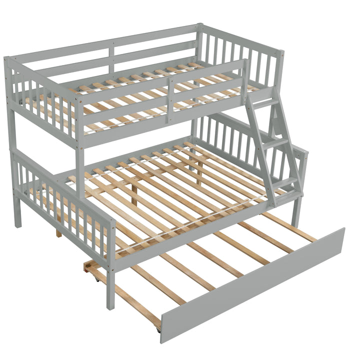 Twin over Full Convertible Bunk Bed with Lader, Safety Rails and Twin Size Trundle - Gray