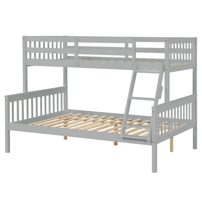 Twin over Full Convertible Bunk Bed with Lader, Safety Rails and Twin Size Trundle - Gray