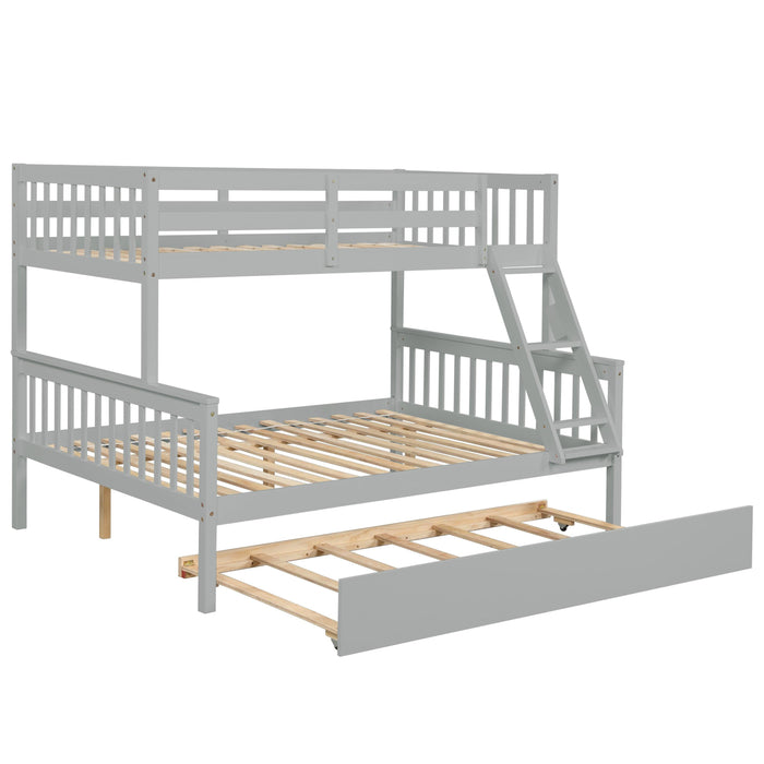 Twin over Full Convertible Bunk Bed with Lader, Safety Rails and Twin Size Trundle - Gray