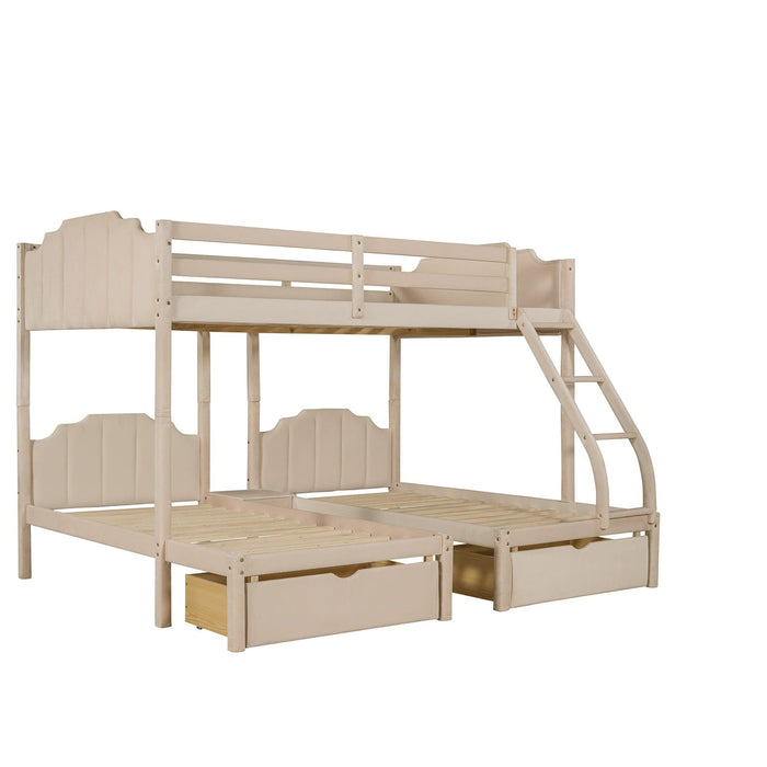 Full over Twin and Twin Bunk Bed with Drawers and Guardrails - Beige