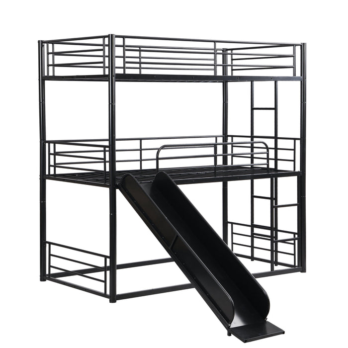 Twin Size Convertible Metal Bunk Bed with Ladders and Slide - Black