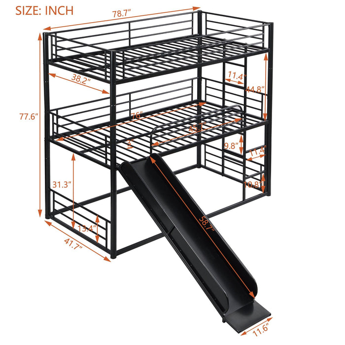 Twin Size Convertible Metal Bunk Bed with Ladders and Slide - Black