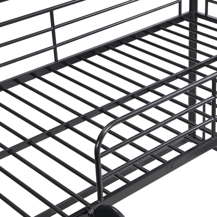 Twin Size Convertible Metal Bunk Bed with Ladders and Slide - Black