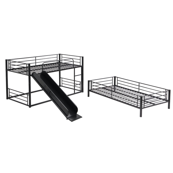 Twin Size Convertible Metal Bunk Bed with Ladders and Slide - Black