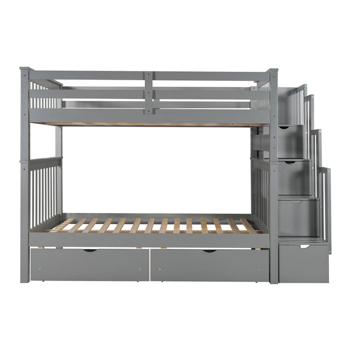 Full over Full Bunk Bed with Shelves and 6Storage Drawers - Gray