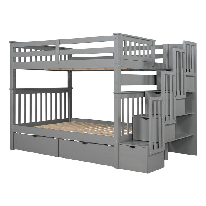 Full over Full Bunk Bed with Shelves and 6Storage Drawers - Gray