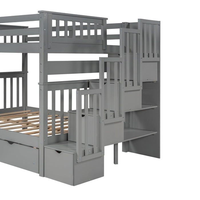 Full over Full Bunk Bed with Shelves and 6Storage Drawers - Gray