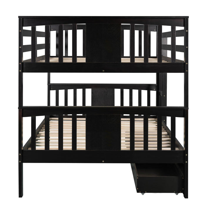 Full over Full Convertible Bunk Bed with Drawers and Ladder - Espresso