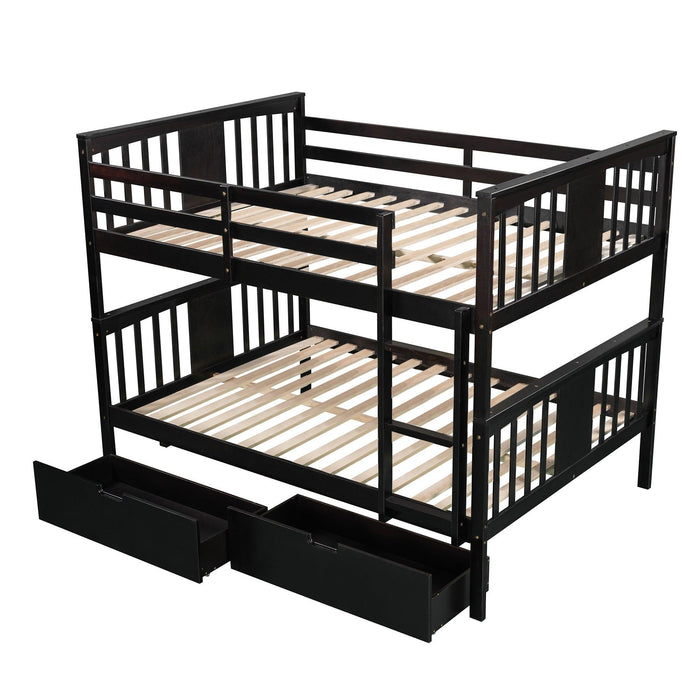 Full over Full Convertible Bunk Bed with Drawers and Ladder - Espresso