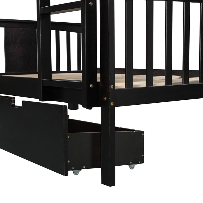 Full over Full Convertible Bunk Bed with Drawers and Ladder - Espresso