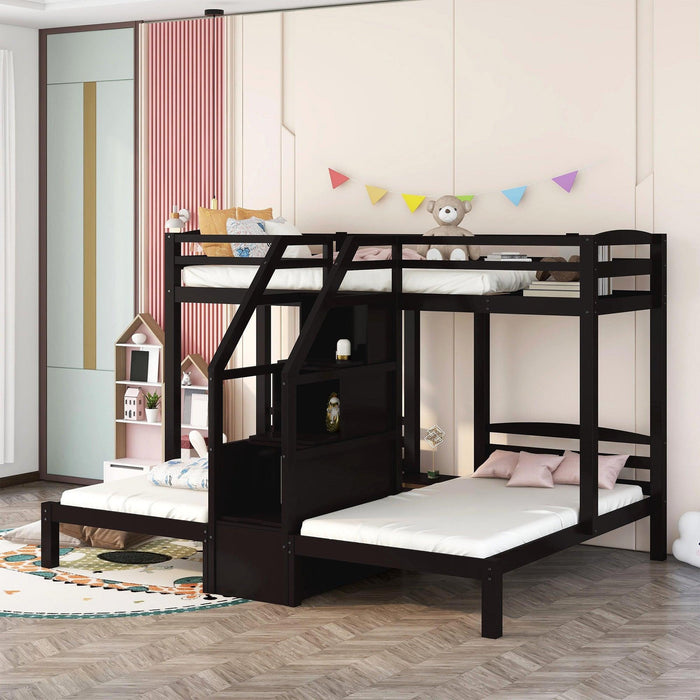 Twin over Twin and Twin Bunk Bed with Staircase andStorage Drawer - Espresso