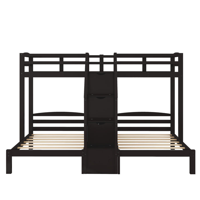 Twin over Twin and Twin Bunk Bed with Staircase andStorage Drawer - Espresso