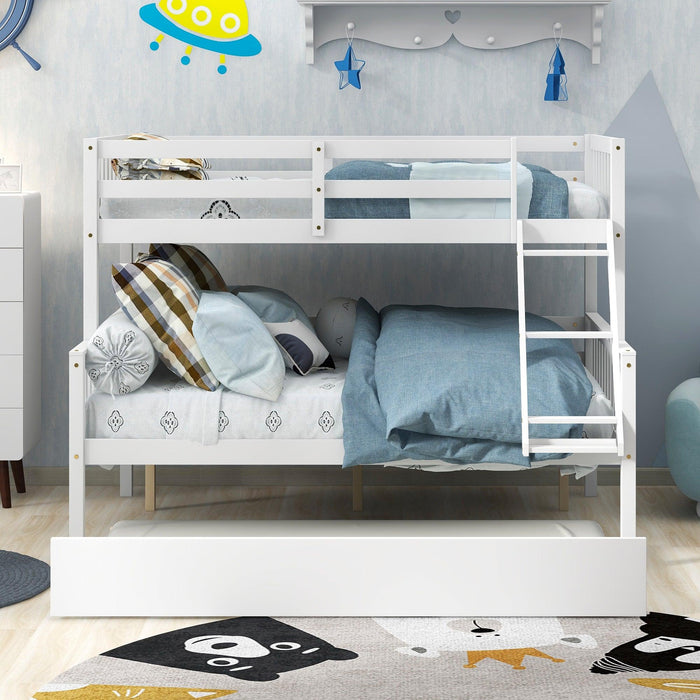 Twin over Full Convertible Bunk Bed with Lader, Safety Rails and Twin Size Trundle - White