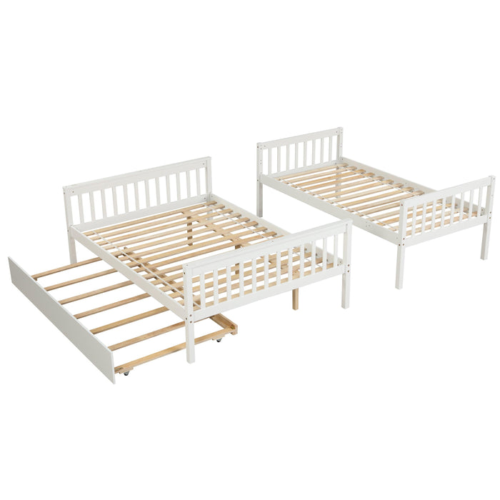 Twin over Full Convertible Bunk Bed with Lader, Safety Rails and Twin Size Trundle - White