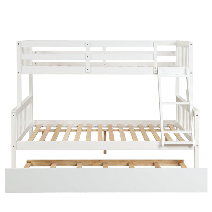 Twin over Full Convertible Bunk Bed with Lader, Safety Rails and Twin Size Trundle - White