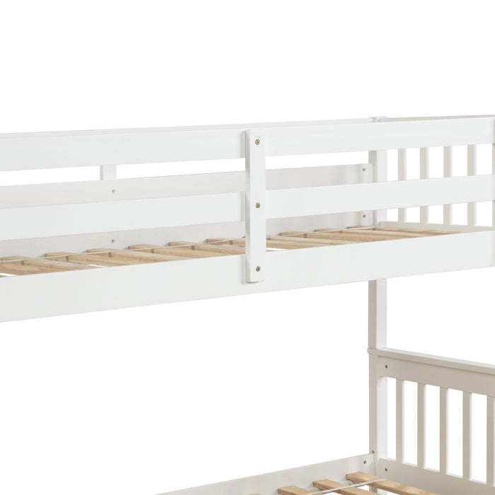 Twin over Full Convertible Bunk Bed with Lader, Safety Rails and Twin Size Trundle - White