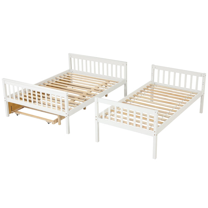 Twin over Full Convertible Bunk Bed with Lader, Safety Rails and Twin Size Trundle - White