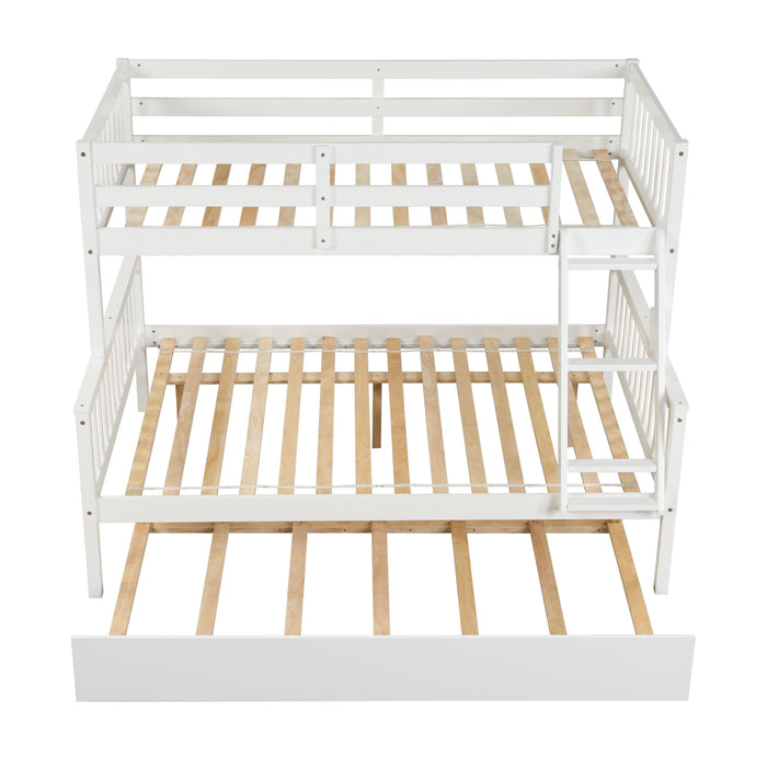 Twin over Full Convertible Bunk Bed with Lader, Safety Rails and Twin Size Trundle - White