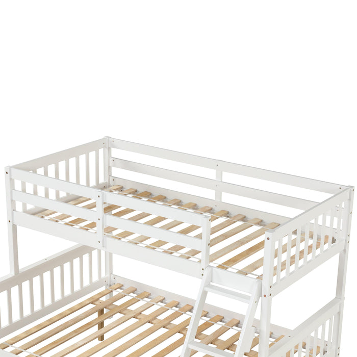 Twin over Full Convertible Bunk Bed with Lader, Safety Rails and Twin Size Trundle - White