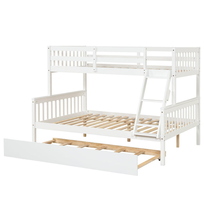 Twin over Full Convertible Bunk Bed with Lader, Safety Rails and Twin Size Trundle - White