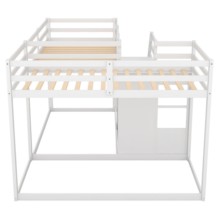 Twin over Twin L-Shaped Bunk Bed withStorage Staircase - White