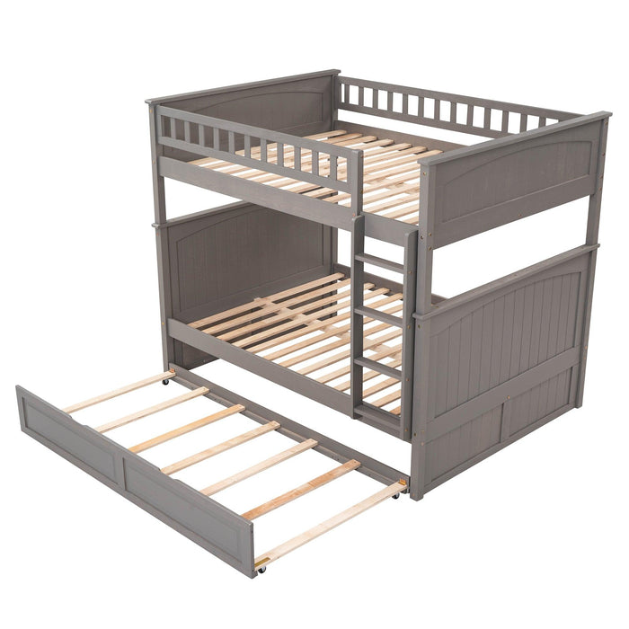 Full over Full Bunk Bed with Twin Size Trundle and Guardrails - Brushed Gray