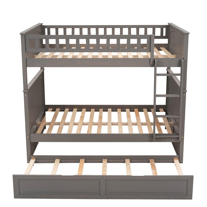 Full over Full Bunk Bed with Twin Size Trundle and Guardrails - Brushed Gray