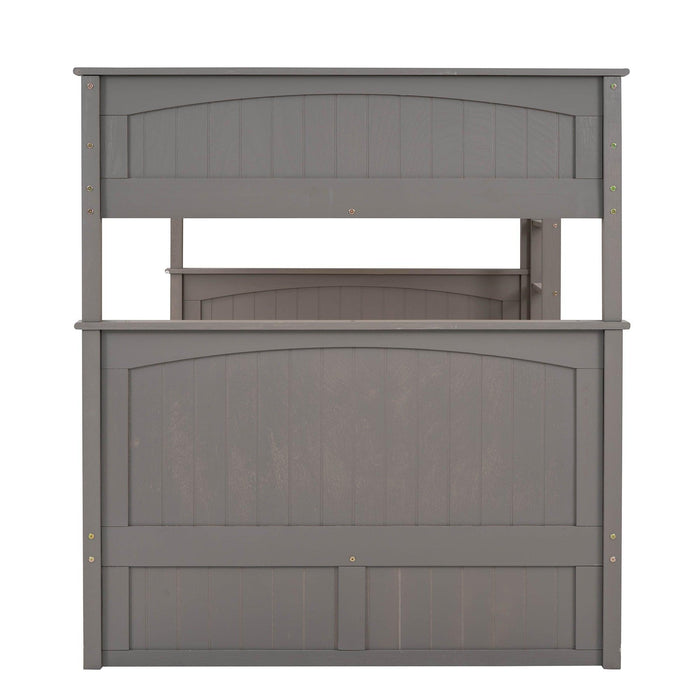 Full over Full Bunk Bed with Twin Size Trundle and Guardrails - Brushed Gray