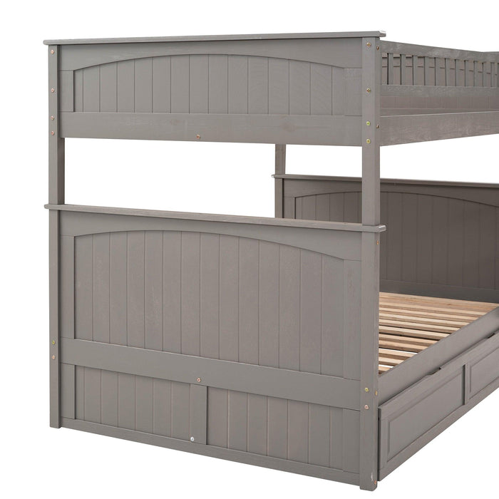 Full over Full Bunk Bed with Twin Size Trundle and Guardrails - Brushed Gray