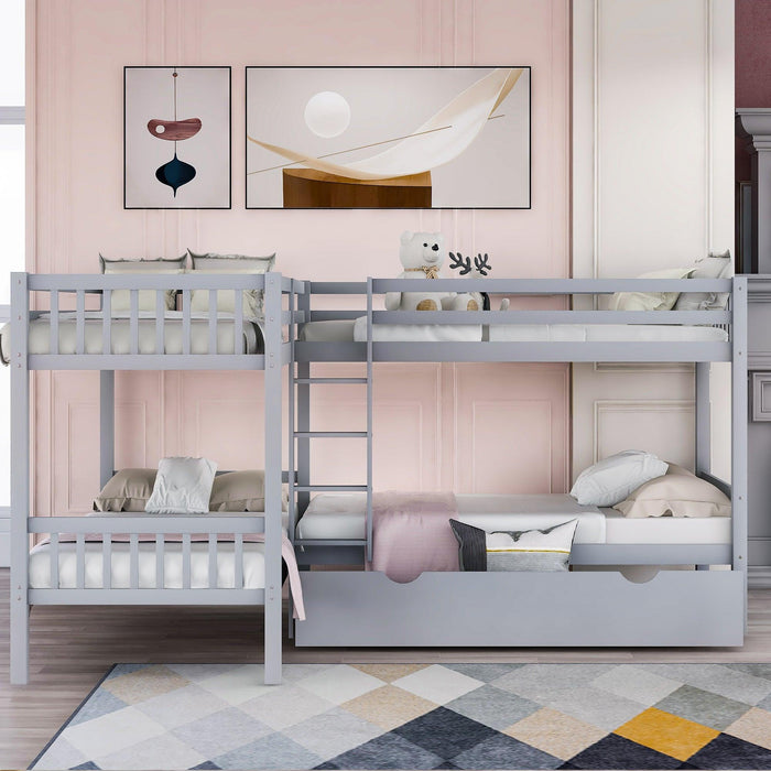 Twin over Twin L-Shaped Bunk Bed with Drawers - Gray