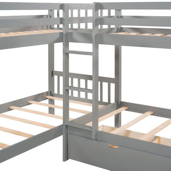 Twin over Twin L-Shaped Bunk Bed with Drawers - Gray