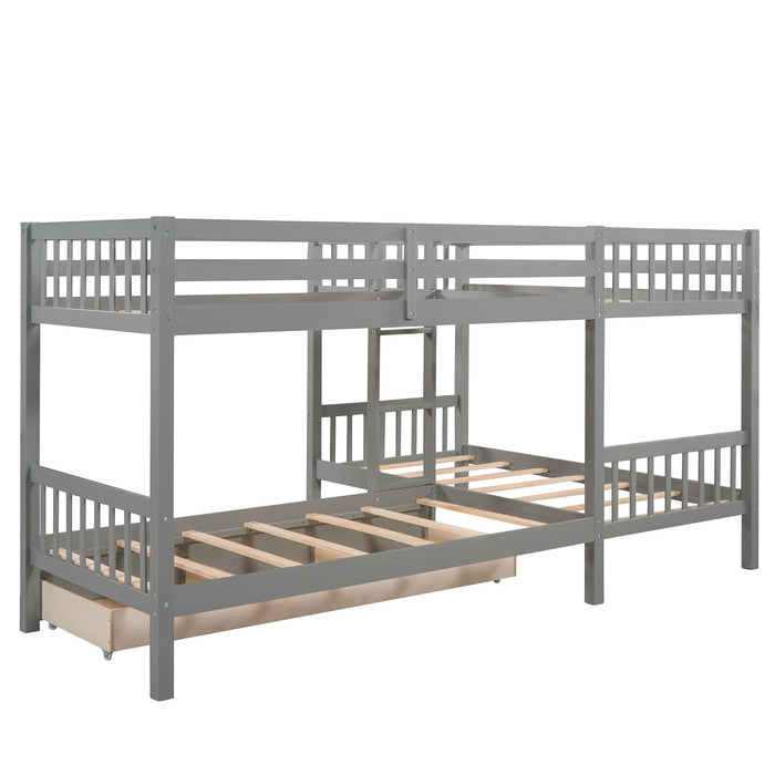 Twin over Twin L-Shaped Bunk Bed with Drawers - Gray