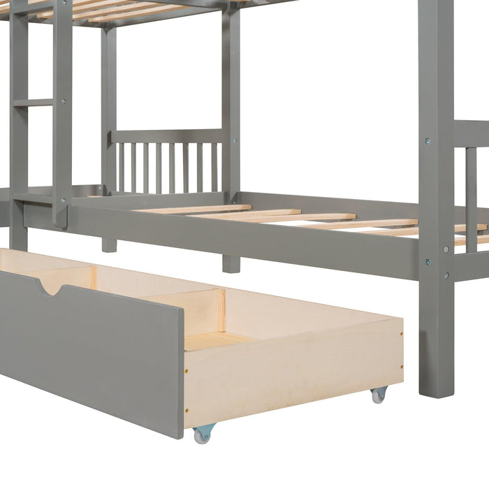 Twin over Twin L-Shaped Bunk Bed with Drawers - Gray