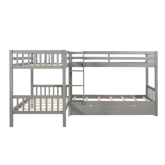 Twin over Twin L-Shaped Bunk Bed with Drawers - Gray