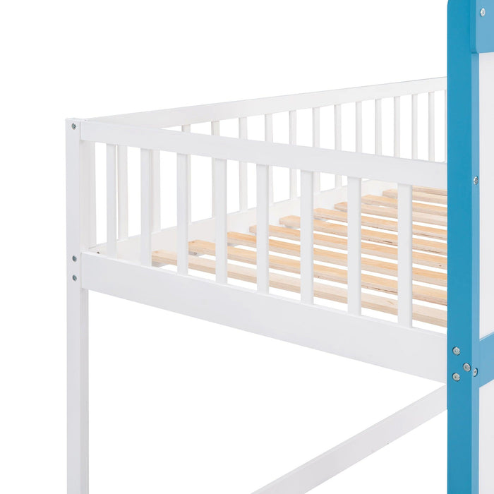 Twin Over Twin Castle Shaped Bunk Bed with Ladder - Blue