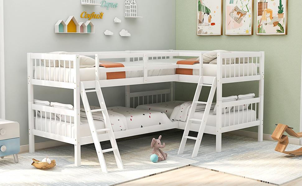 Twin over Twin L-Shaped Bunk Bed with Ladders - Gray