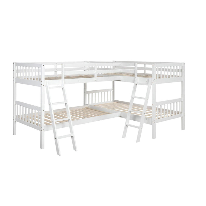 Twin over Twin L-Shaped Bunk Bed with Ladders - Gray