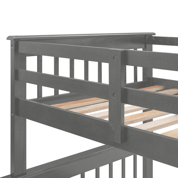 Twin Over Full Bunk Bed with Drawer andStorage Staircase - Gray