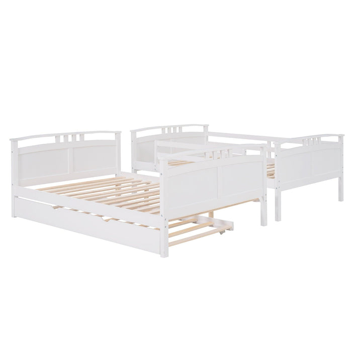 Full Over Full Convertible Bunk Bed into Beds with Twin Size Trundle - White