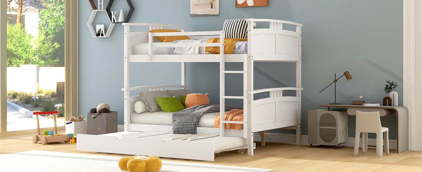 Full Over Full Convertible Bunk Bed into Beds with Twin Size Trundle - White