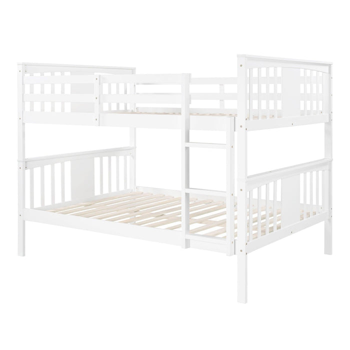 Full over Full Bunk Bed with Ladder - White