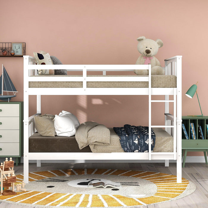 Full over Full Bunk Bed with Ladder - White