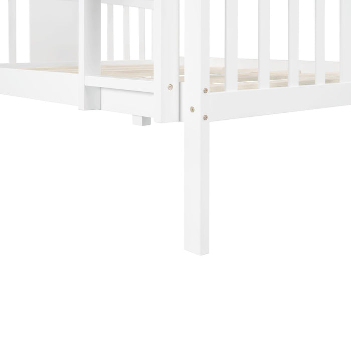 Full over Full Bunk Bed with Ladder - White