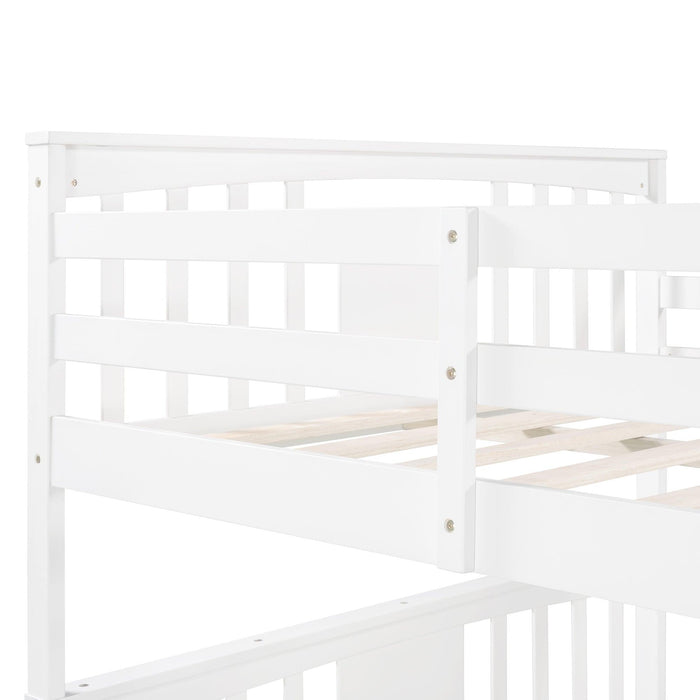 Full over Full Bunk Bed with Ladder - White