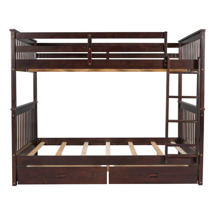 Full over Full Bunk Bed with Ladders and TwoStorage Drawers - Espresso