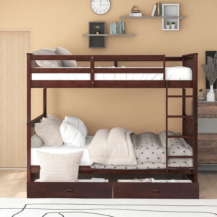 Full over Full Bunk Bed with Ladders and TwoStorage Drawers - Espresso