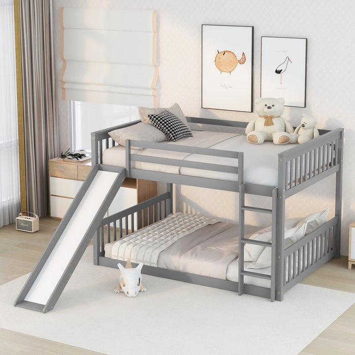 Full over Full Bunk Bed with Slide and Ladder - Gray