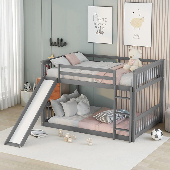 Full over Full Bunk Bed with Slide and Ladder - Gray