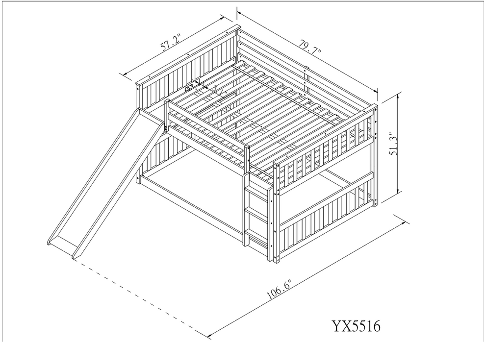 Full over Full Bunk Bed with Slide and Ladder - Gray