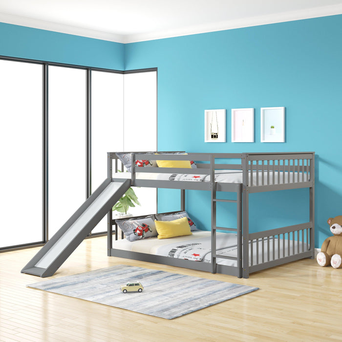 Full over Full Bunk Bed with Slide and Ladder - Gray